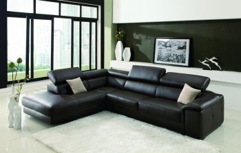 Deon Sectional Sofa in Brown Leather w/Adjustable Headrests [CVSS-Deon Brown]