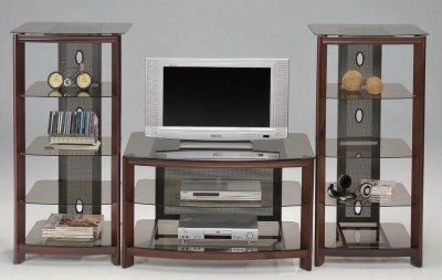 Cherry Finish Modern Entertainment Unit w/Glass Shelves