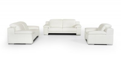 Evergreen Sofa Set 3Pc in White Full Leather by VIG