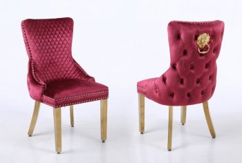 Leo Gold Dining Chair Set of 2 in Red Fabric [ADDC-Leo Gold Red]