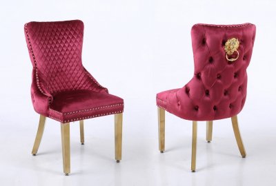 Leo Gold Dining Chair Set of 2 in Red Fabric