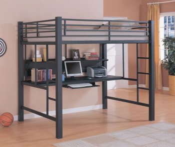 Black Finish Square Metal Tube Modern Loft Bed w/Workstation [CRKB-277-460023]