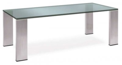 Clear Glass Top Modern Dining Table w/Brushed Steel Legs