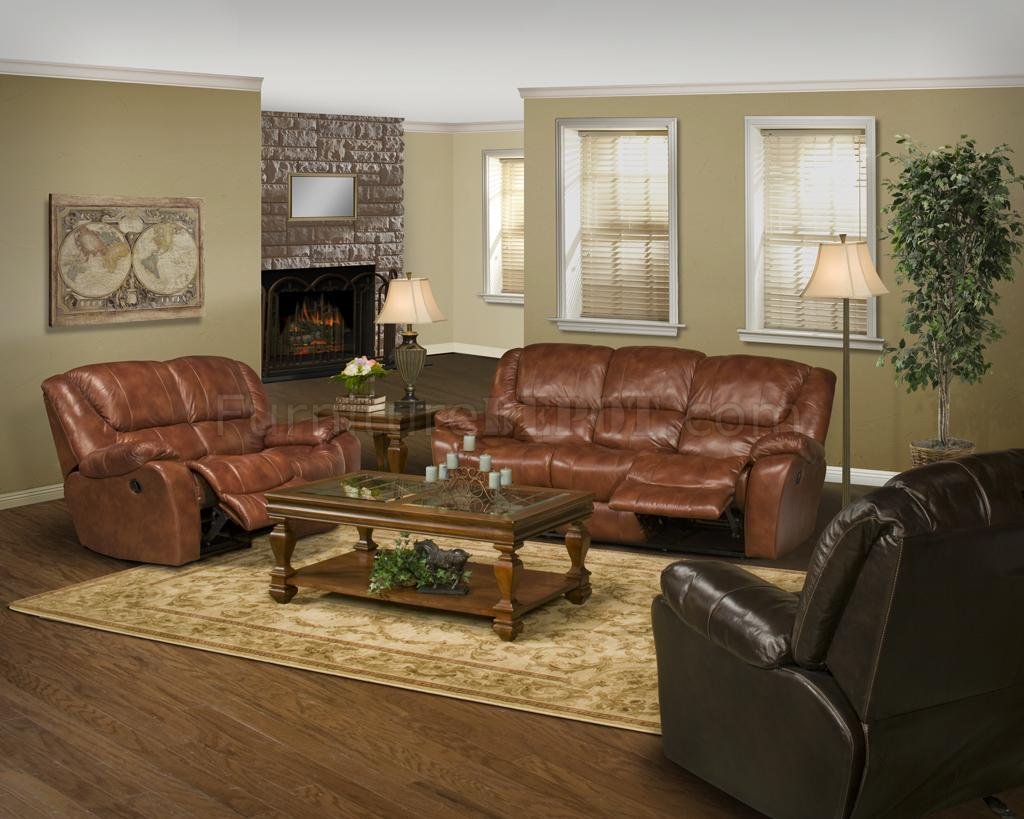 Walnut Leather Classic Motion Sofa & Loveseat Set w/Options - Click Image to Close