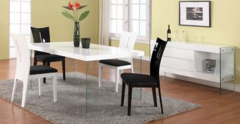 White Lacquered Top & Glass Legs Dining Table w/Optional Chairs [CYDS-SOFIA-LAFAYETTE]