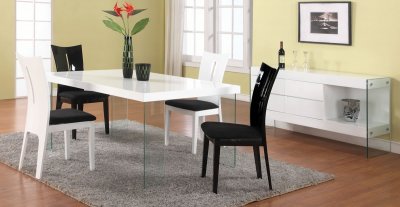 White Lacquered Top & Glass Legs Dining Table w/Optional Chairs