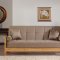 Beige Microfiber Living Room w/Wooden Frame Storage Sleeper Sofa