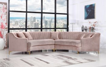 Jackson Sectional Sofa 673 in Pink Velvet Fabric by Meridian [MRSS-673 Jackson Pink]