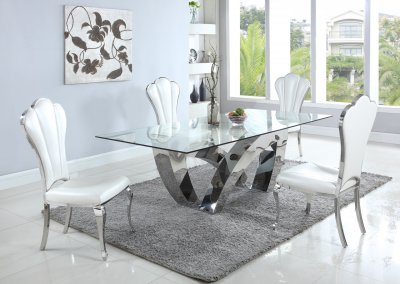 Alexis Dining Table 5Pc Set Clear Glass Top by Chintaly