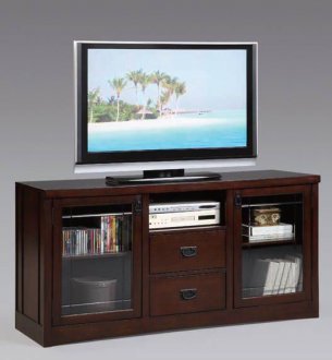 Espresso Finish Modern TV Stand w/Glass Doors