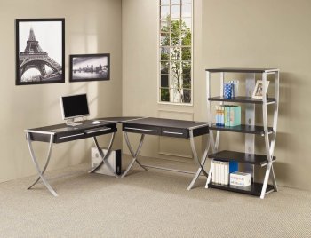 Cappuccino & Silver Tone Modern Home Office Desk w/Options [CROD-801021]