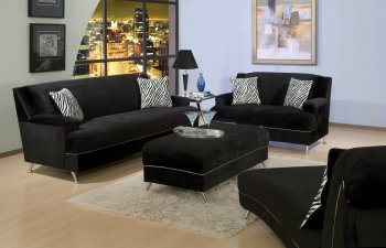 Black Velvet Contemporary Living Room w/Stylish Chrome Legs [HLS-U615]