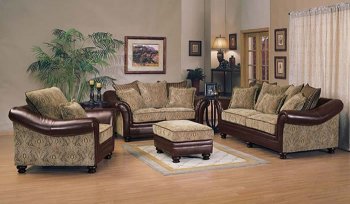 Chenille Fabric and Bycast Leather Two-Tone Living Room Set [AMS-N10-5795]