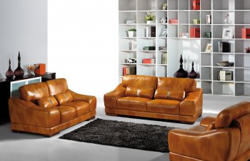 Cognac Full Top Grain Italian Leather Modern Sofa w/Options [EFS-102]