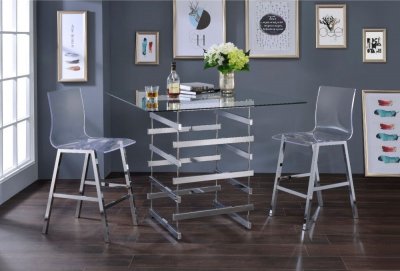 Nadie Counter Height Dining Set 3Pc 72590 Chrome & Glass by Acme