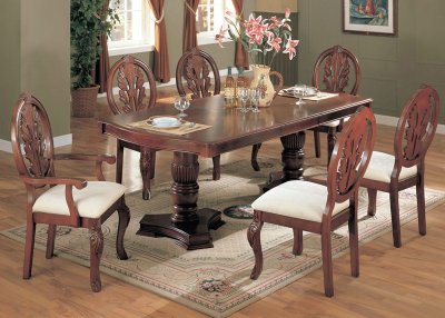 Cherry Finish Classic 7Pc Dining Set w/Double Pedestal Base