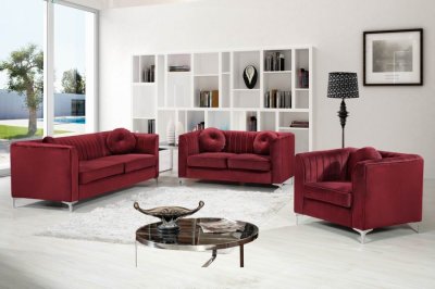 Isabelle 612 Sofa in Burgundy Velvet Fabric w/Options