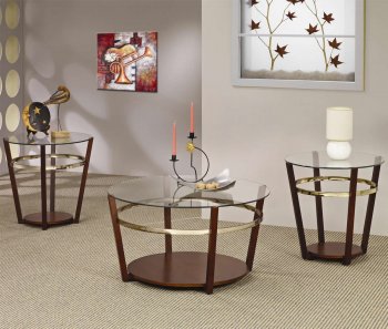 Rich Cherry Finish & Glass Tops Modern 3Pc Coffee Table Set [CRCT-701540]