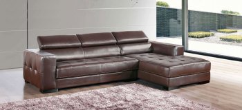 Brown Genuine Leather Modern Sectional Sofa w/Tufted Seats [EFSS-8011-Brown]