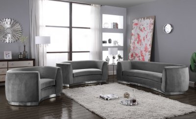 Julian Sofa 621 in Grey Velvet Fabric by Meridian w/Options