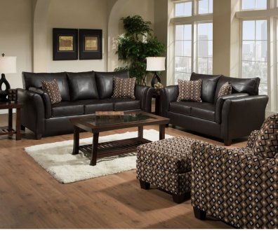 Chocolate Bonded Leather Modern Casual Sofa & Loveseat Set