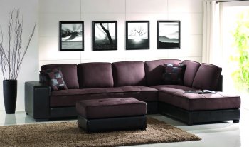 Brown Microfiber Modern Sectional Sofa W/Bycast Leather Base [CRSS-322-500694]