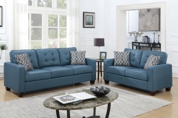 F6410 Sofa & Loveseat Set in Blue Fabric by Poundex [PXS-F6410 Blue]