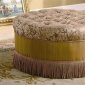 Floral Fabtic Round Ottoman w/Accented Tufts & Decorative Trim