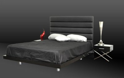 Modern Black Berdroom Set w/Padded Leatherette Headboard