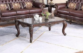 Britney Marble Top Coffee Table 3Pc Set in Cherry [ADCT-Britney-Cherry]