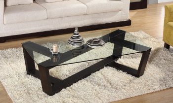 Zig Coffee Table by Beverly Hills in Wenge w/Glass Top [BHCT-Zig]