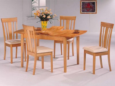 Natural Finish Modern 5Pc Dining Set w/Extension Leaf Table