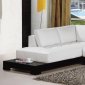 White Leather Modern Sectional Sofa w/Wooden Base