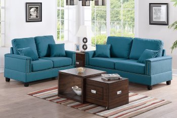 F7875 Sofa & Loveseat Set in Teal Fabric by Boss [PXS-F7875 Mini]