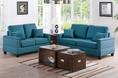 F7875 Sofa & Loveseat Set in Teal Fabric by Boss