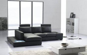 T35 Mini Sectional Sofa in Black Eco-Leather w/ Light [VGSS-T35Mini-Black]