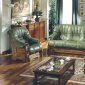 Green Full Top Grain Italian Leather Classic 3PC Living Room Set