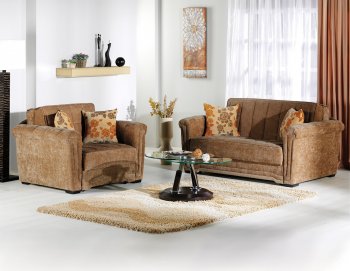 Contemporary Brown Microfiber Pull Out Loveseat & Armchair [IKSB-VICTORIA-Rosalinda Brown]