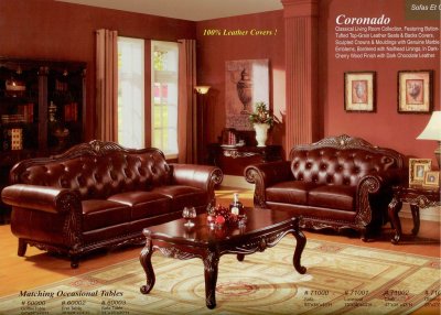 Chocolate Full Leather Classic Sofa & Loveseat Set w/Options