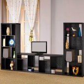 Black Finish Modern Asymmetrical Bookcase w/Eight Shelves