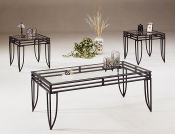 Black Metal Base 3PC Coffee Table Set w/Clear Glass Tops [HLCT-T605]