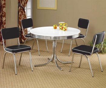 White Round Top Chrome Base Modern 5Pc Dining Set w/Black Chairs [CRDS-2388-Black]