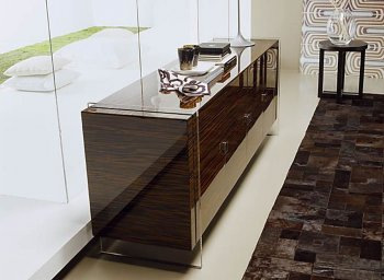 Brown Finish Contemporary Buffet With Glass Legs [Rossetto-Fly Buffet]