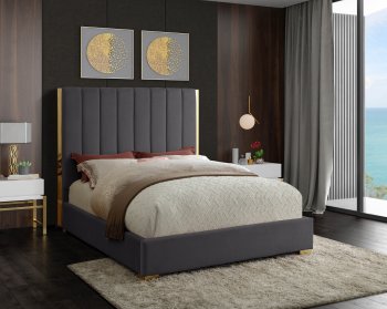 Becca Bed in Grey Velvet Fabric by Meridian w/Options [MRB-Becca Grey]