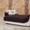 Cream Vinyl & Dark Brown Fabric Modern Sofa Bed w/Options