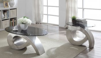 Viggo Coffee Table 83045 in Satin Silver & Smoky Glass by Acme [AMCT-83045-Viggo]