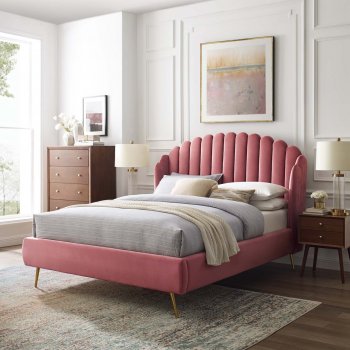 Lana Upholstered Platform Queen Bed in Dusty Rose Velvet by Modw [MWB-MOD-6282-DUS Lana]