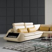 Beige Leather Modern Sectional Sofa w/Side Storage & Pillows