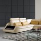 Beige Leather Modern Sectional Sofa w/Side Storage & Pillows