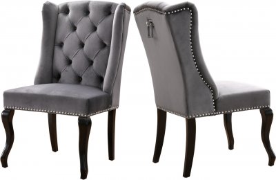 Suri Dining Chair 772 Set of 2 Grey Velvet Fabric by Meridian